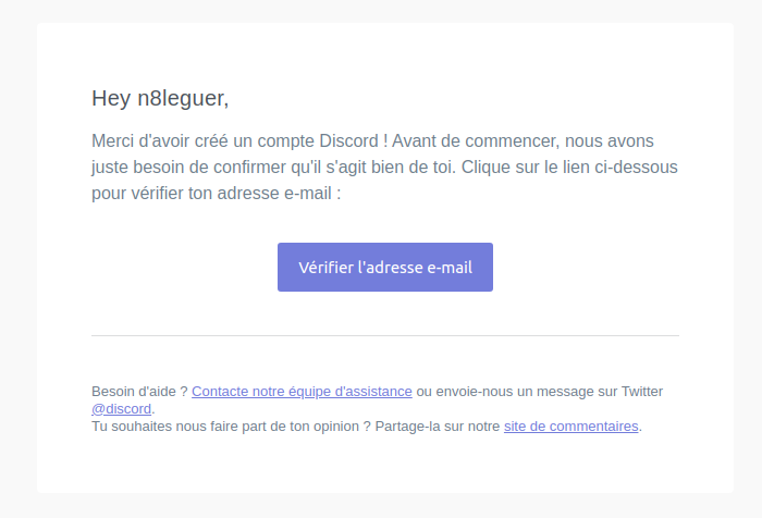 Vérification de l'adresse mail