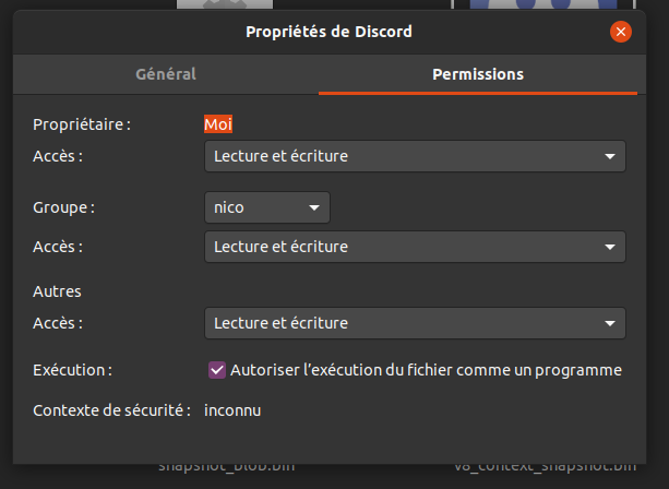 Droit d'éxécution du fichier