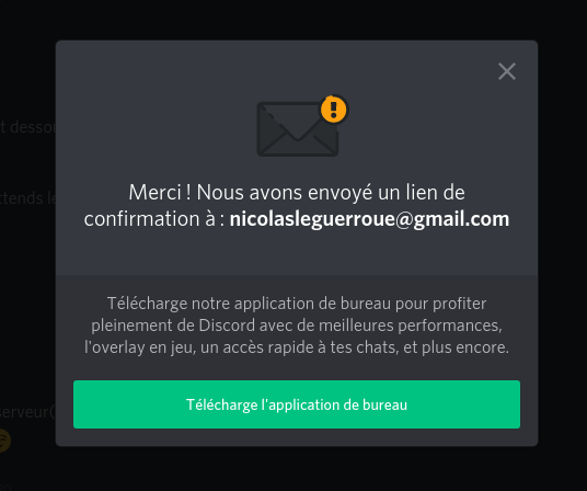 Confirmation de l'adresse mail