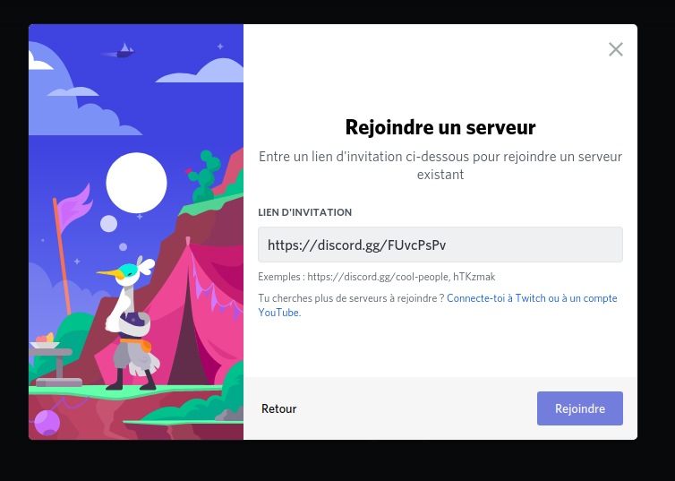 Saisir l'adresse du serveur, celle dans l'encadré orange