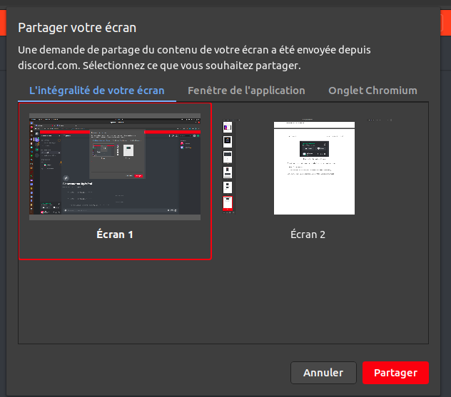Le partage d'écran - validation