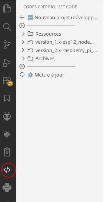 Interface de l'extension CREPP.io dans VSCode