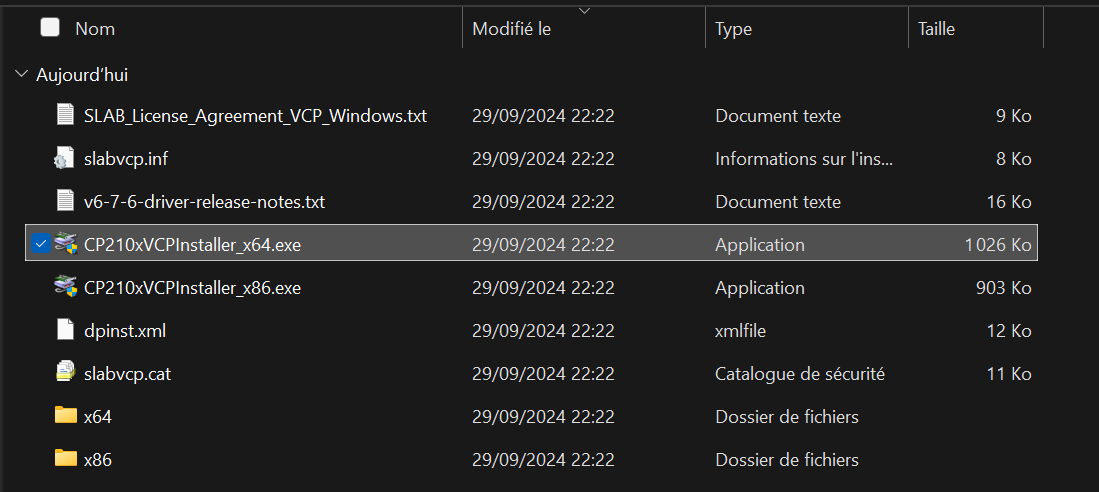 Installation du driver CP2102